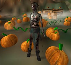 Zombie in a pumpkin patch