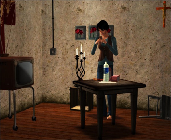 Hisako: near the table.