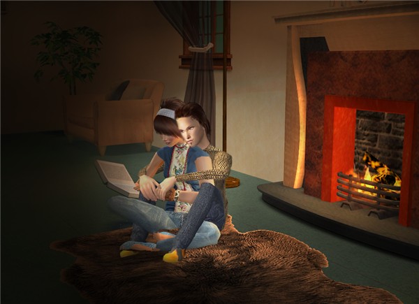 near the fireplace