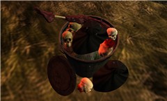 trash can garbage skulls decapitated heads meat flies stench - Torley Olmstead