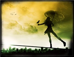 bird & a girl on a wire