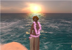 Hula girl and ocean