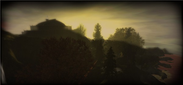 sunset over dark isle