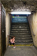sitting on the stairs