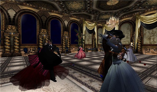 the guests waltz round the room..