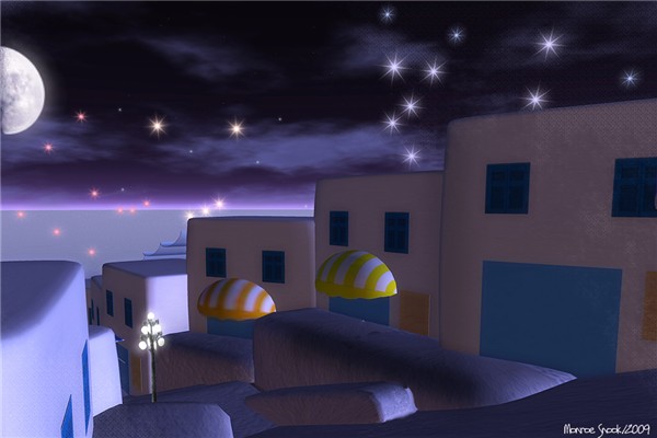 moon over Santorini (sm) - Monroe Snook