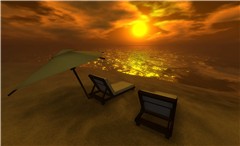 two chairs, an umbrella (parasol?), the sun - Torley Olmstead