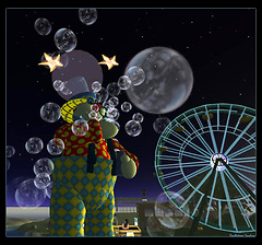 Clown Blows Bubbles to Create the Moon