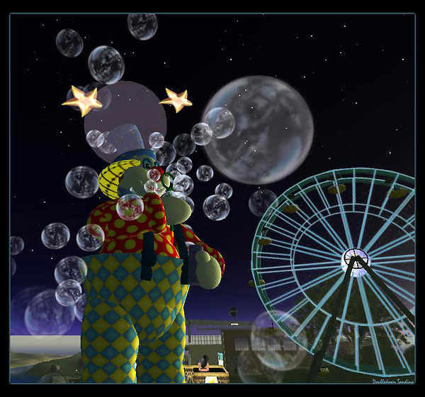 Clown Blows Bubbles to Create the Moon
