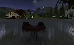 a plane comes flying in at night with the moon - Torley Linden