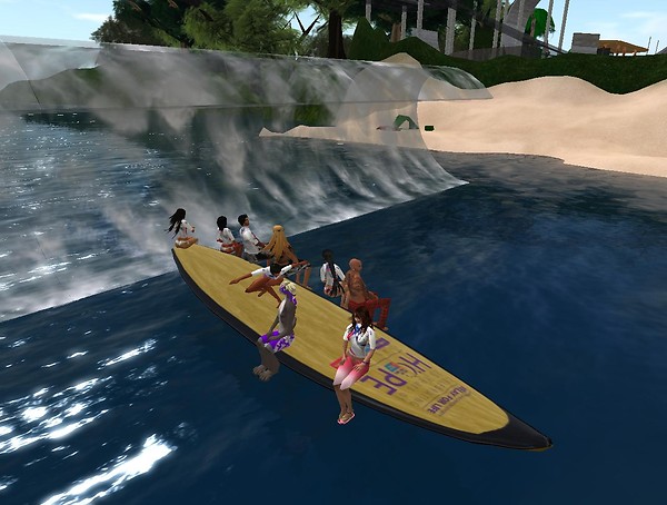 9 surfers, 1 woody