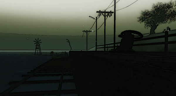 along the deserted station platform