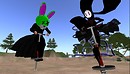 aoshi, rafee being silly on pogo sticks