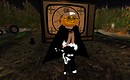 Daniel Voyager as pumpkin head with glasses in front of the TV - Torley Linden