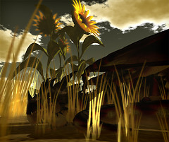 Dragon at Rest with Sunflowers