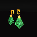 QT Carved Deco Earring Gold - - Green
