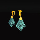 QT Carved Deco Earring Gold - Blue