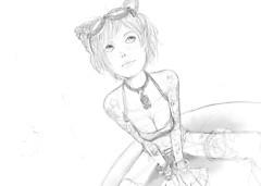 Pencil drawing of SL Avatar (nekonuko Nakamori)